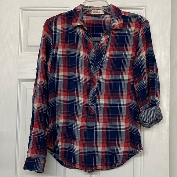 Bella Dahl Franklin Plaid Flannel Popover Top Sz M - Picture 2 of 5